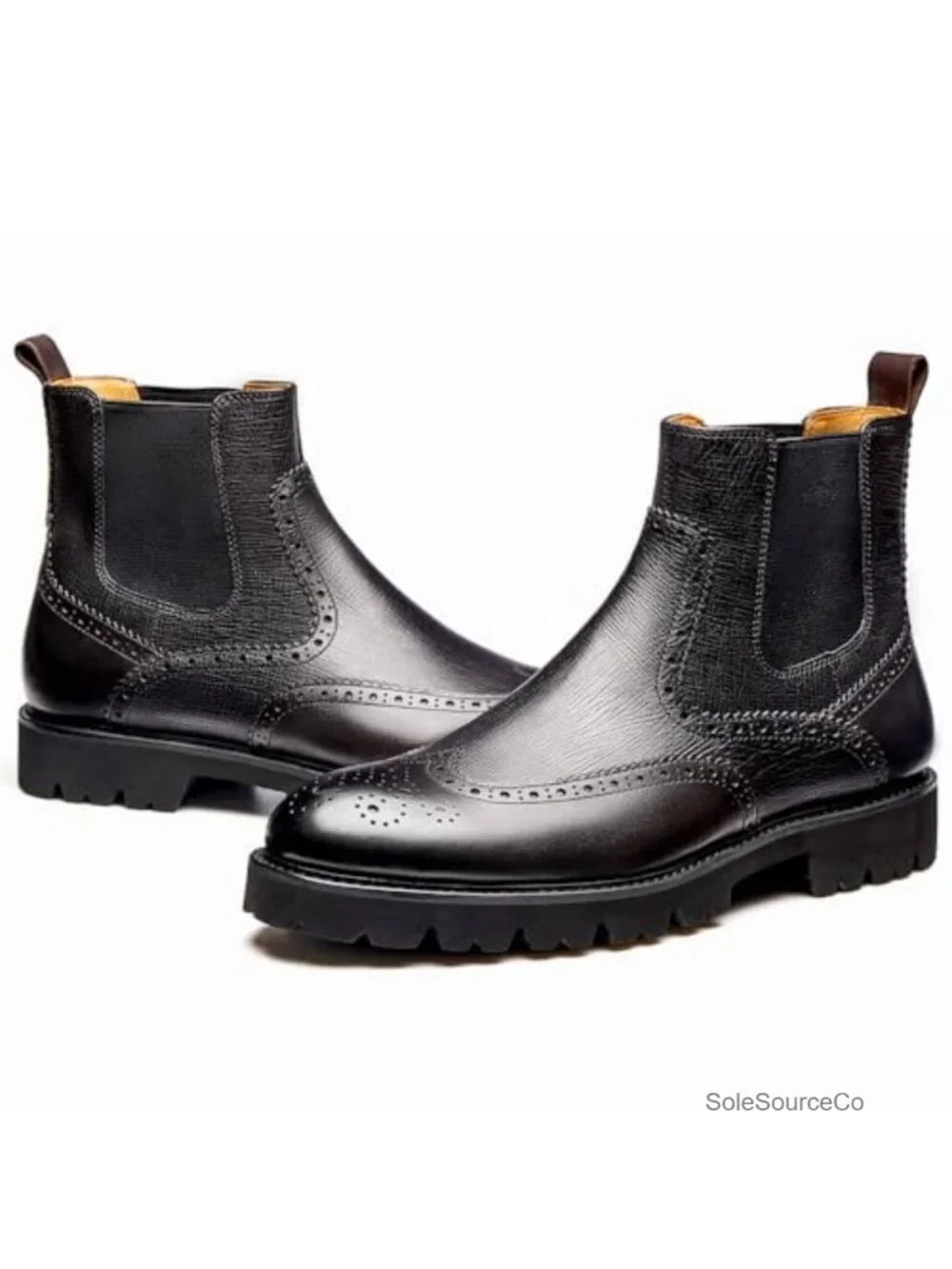 Men's Wingtip Leather Chelsea Dress Boots Pull-On